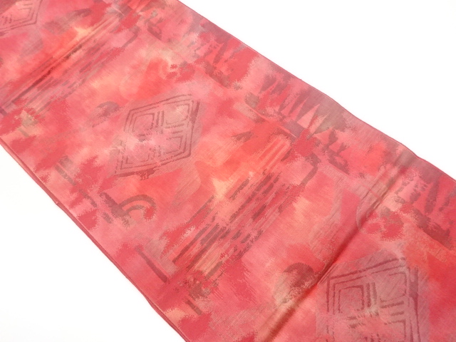 リサイクル　本場筑前博多菱に抽象模様織出し名古屋帯